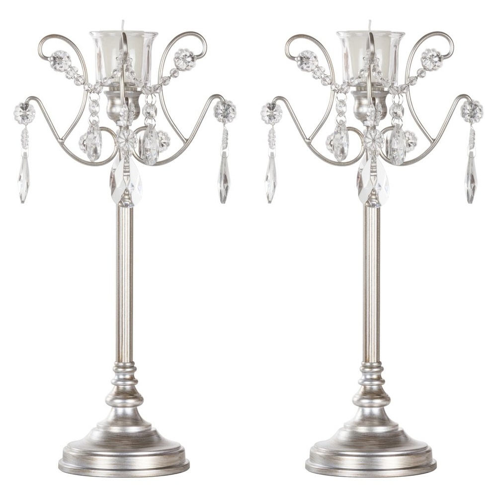 Set Candlestick Candelabras with Glass Crystals